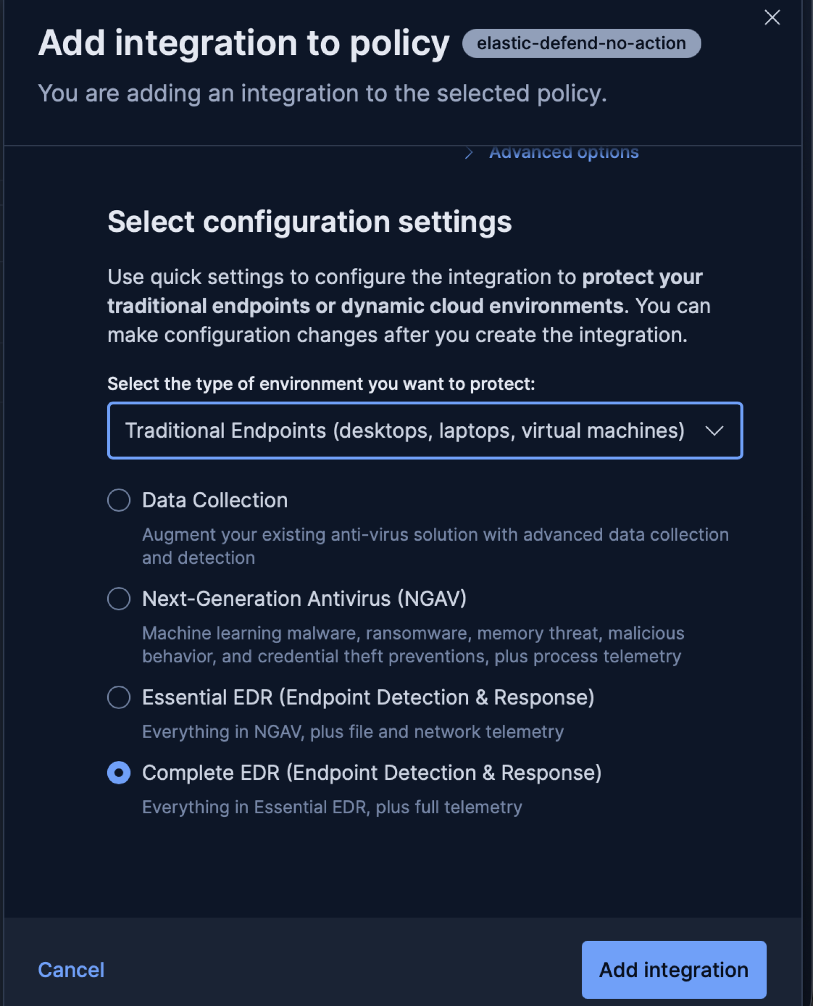 Adding the Defend Integration set to Complete EDR