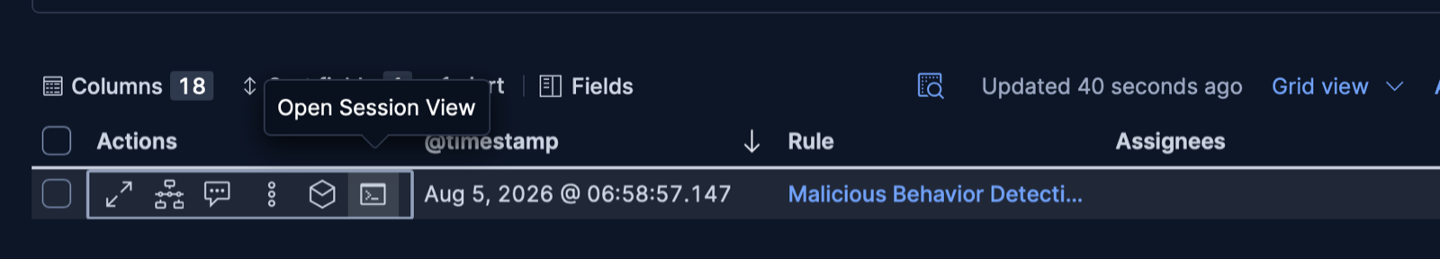 Detection rules installed in the security panel, part 2