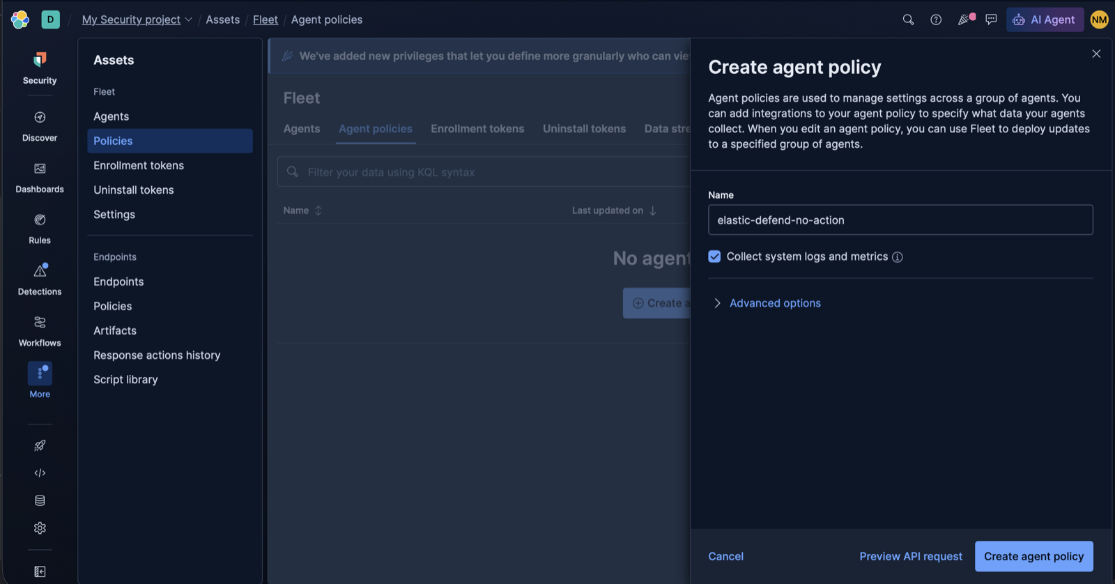 Creating a new agent policy