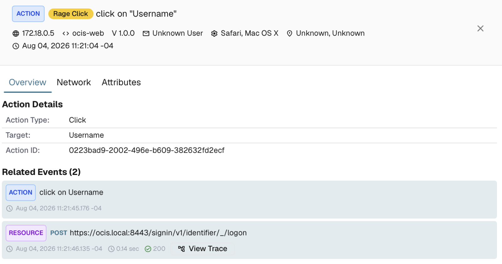 RUM rage-click detection flagging a button