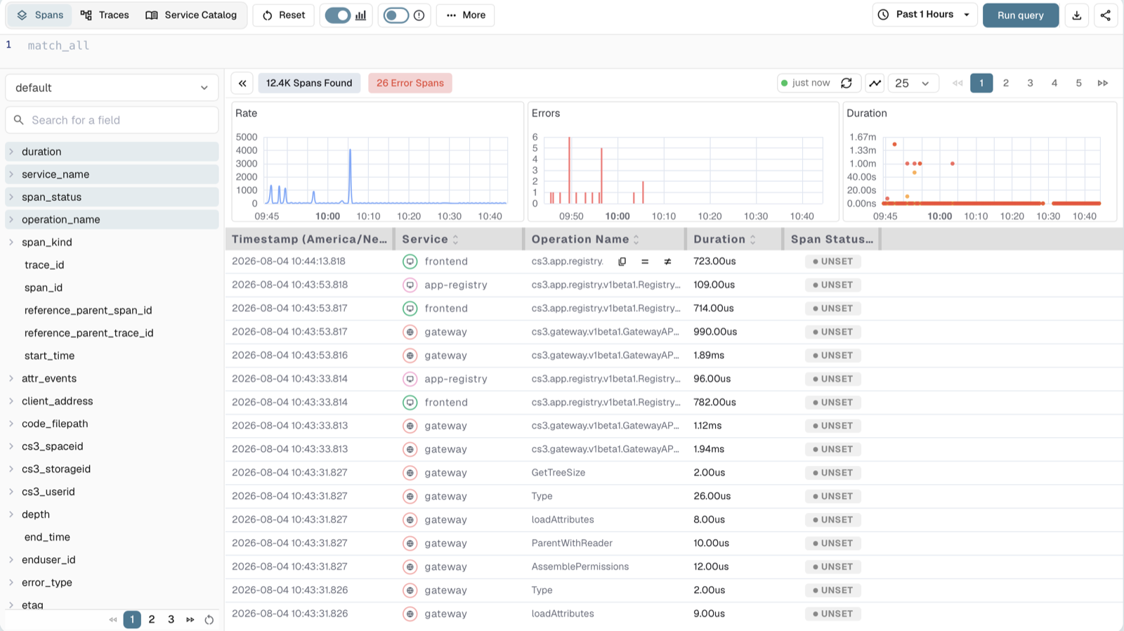 OpenObserve traces overview screen